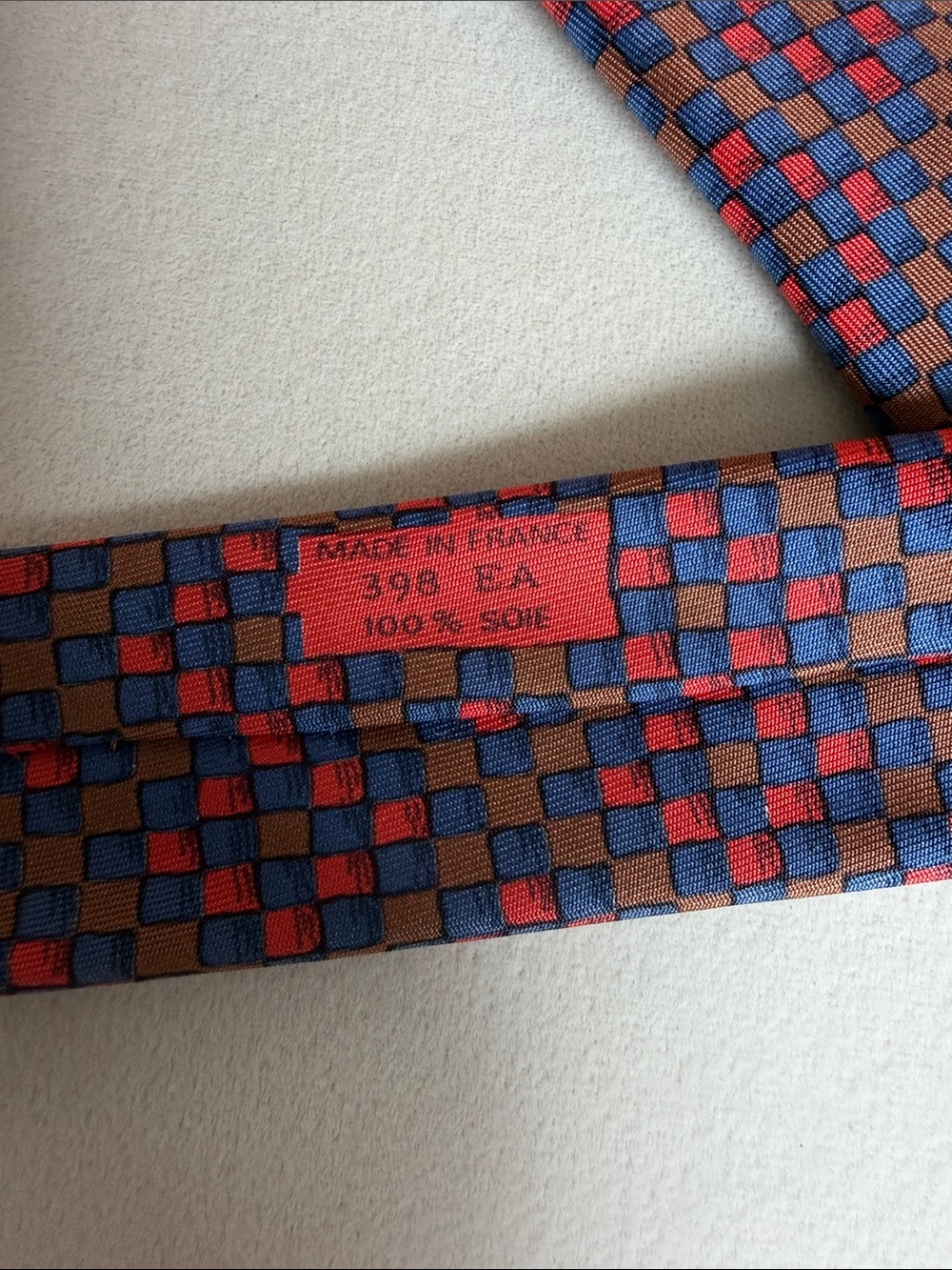 Hermès Paris Silk Tie Blue Red Geometric Check Pattern Luxury Made in France Box - Picture 4 of 6